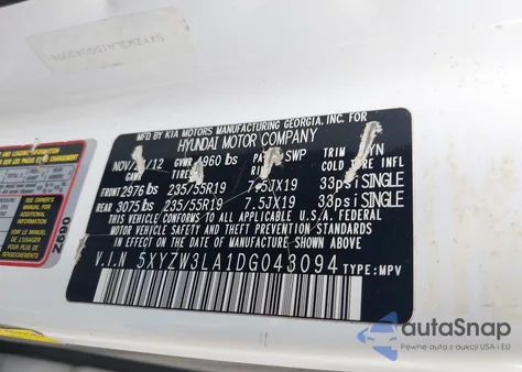 2013 Hyundai Santa Fe Sport 2.0T from USA, damaged, VIN 5XYZW3LA1DG043094